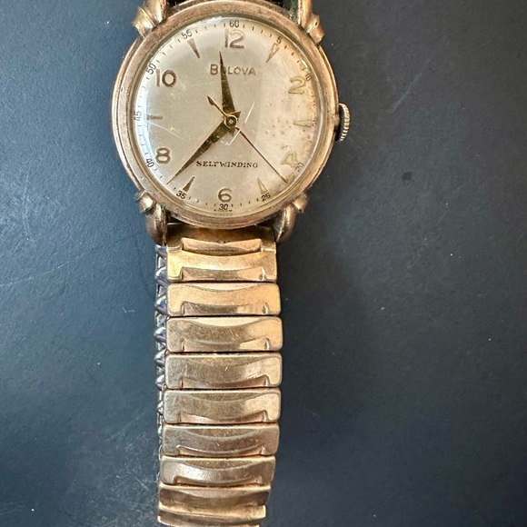 Vintage Bulova Clipper Watch Men Gold Plat Watertite 1954 Stretch Band Automatic - Picture 2 of 8